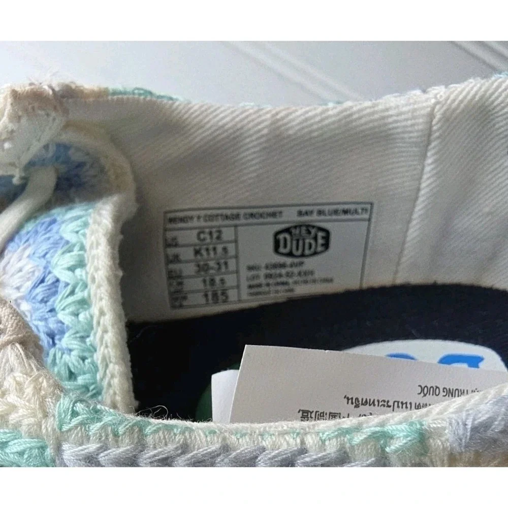 Hey Dude Wendy Cottage Crochet Bay Blue‎ Multi Slip On Youth 12 43696-4VP Nwt